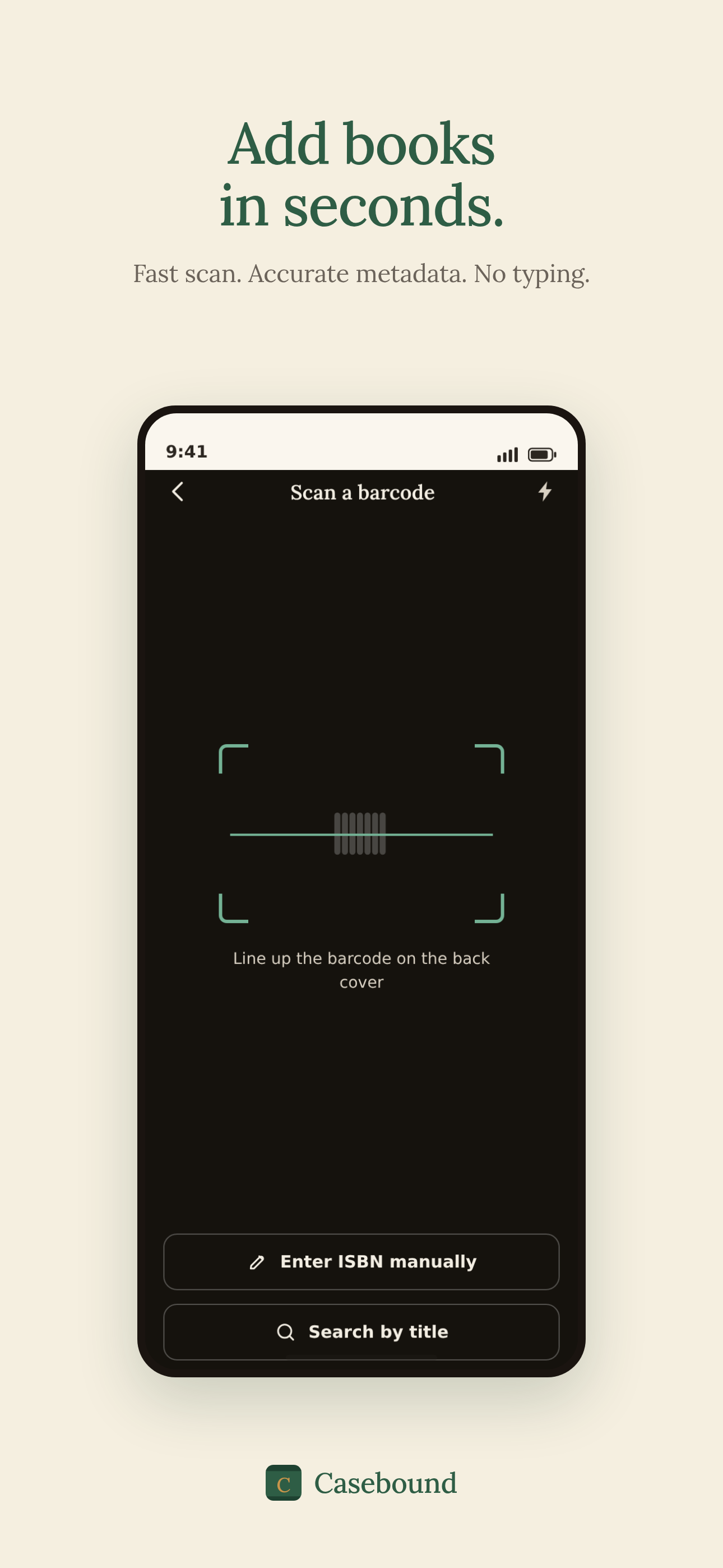 ISBN barcode scanner viewfinder over a book's back cover.